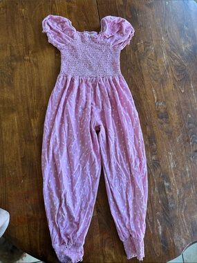 SweetHoney Pink Star-Print Smocked Jumpsuit